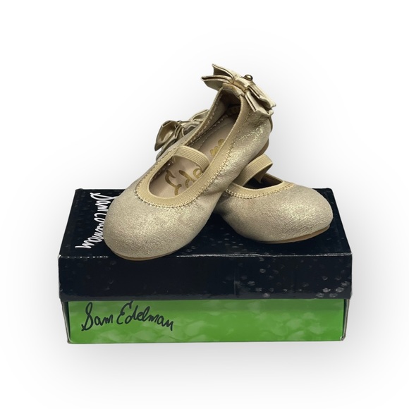 new Sam Edelman ❤︎ Bow Back Mary Jane Ballet Flats ❤︎ Glittery Gold ❤︎ 6 EU 22 - Picture 15 of 16